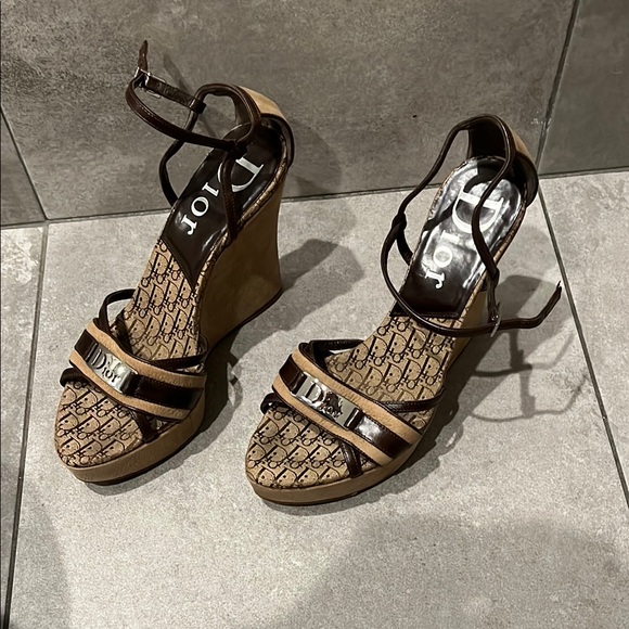 Dior Brown Wedge Sandals - Picture 1 of 5